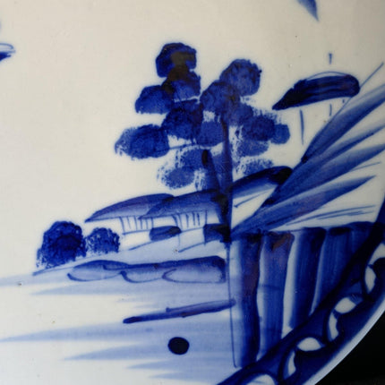c1880 2 Japanese Blue/white Porcelain Chargers Hand Painted 10.75" & 11.25" - Estate Fresh Austin
