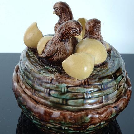 c1880 English Majolica Covered Birds on Nest Game Dish - Estate Fresh Austin