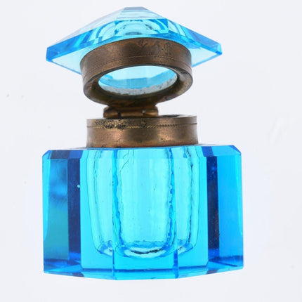 c1880 Faceted Blue Glass inkwell - Estate Fresh Austin