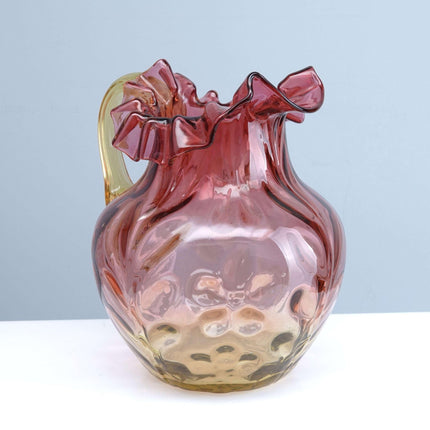 c1890 Amberina Art Glass Cream pitcher with Embossed Daisy and Fern Pattern - Estate Fresh Austin