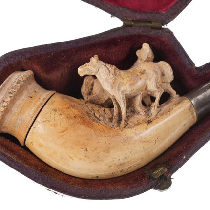 c1890 Antique Carved Meerschaum Pipe with horses - Estate Fresh Austin