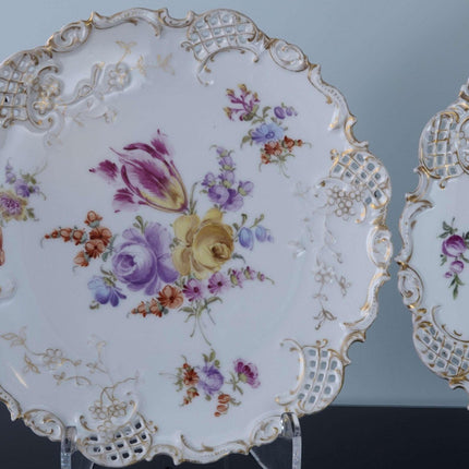 c1890 Dresden Pierced Reticulated Cake Stand and two plates - Estate Fresh Austin
