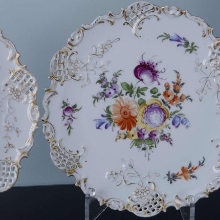 c1890 Dresden Pierced Reticulated Cake Stand and two plates - Estate Fresh Austin