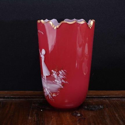 c1890 Harrach Bohemian Hand Painted Cased Cranberry glass Vase - Estate Fresh Austin