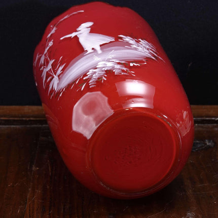 c1890 Harrach Bohemian Hand Painted Cased Cranberry glass Vase - Estate Fresh Austin