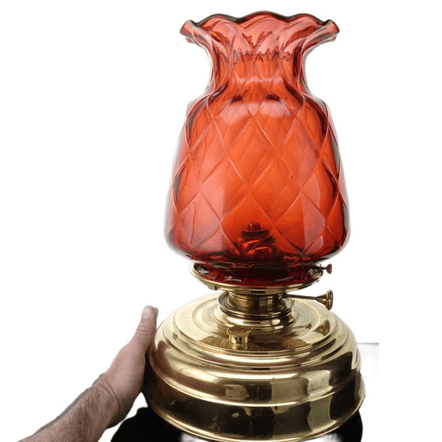 c1890 Huge Cranberry Optic Brass based Table Oil Lamp - Estate Fresh Austin