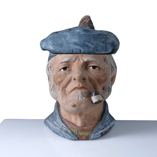 c1890 St Malo Terracotta Tobacco Jar Scottish Man - Estate Fresh Austin