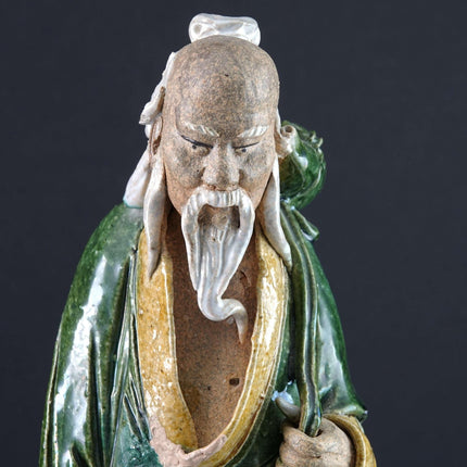 c1900 Antique Chinese Shiwan Figure Sancai Glaze 9.5" tall - Estate Fresh Austin