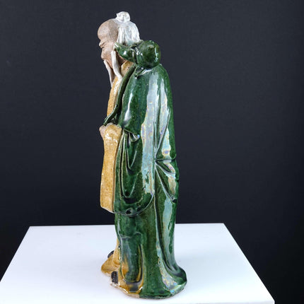 c1900 Antique Chinese Shiwan Figure Sancai Glaze 9.5" tall - Estate Fresh Austin