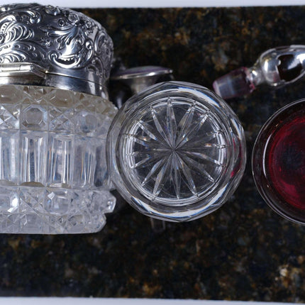 c1900 Art Nouveau Sterling and Crystal perfume bottles Enamel/Cranberry silver o - Estate Fresh Austin