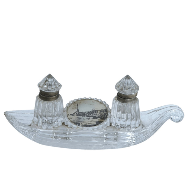 c1900 Blackpool England Souvenir Double inkwell in boat form - Estate Fresh Austin
