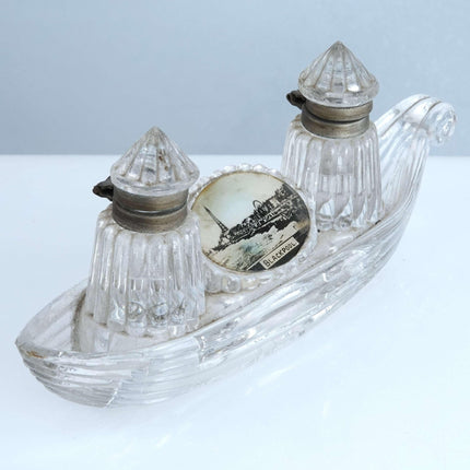 c1900 Blackpool England Souvenir Double inkwell in boat form - Estate Fresh Austin