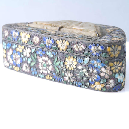 c1900 Chinese Cloisonne Box with Stone Inset on lid - Estate Fresh Austin