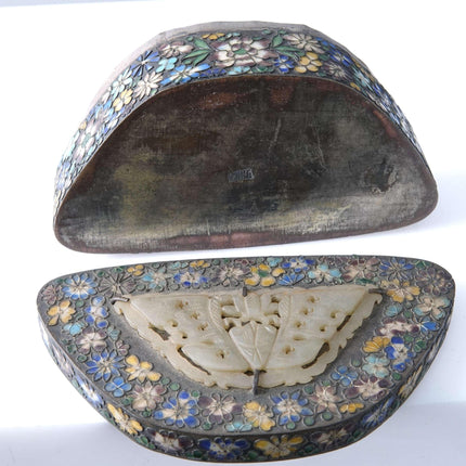c1900 Chinese Cloisonne Box with Stone Inset on lid - Estate Fresh Austin