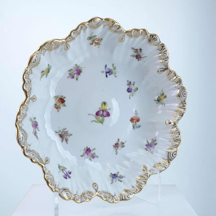 c1900 Dresden Flowers hand painted serving bowl with gold 9.75" - Estate Fresh Austin
