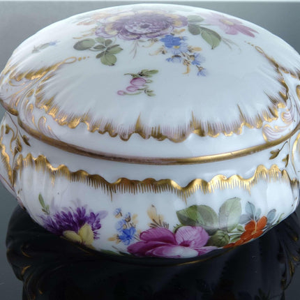 c1900 Dresden Porcelain Covered Box Hand Painted with Heavy gold - Estate Fresh Austin