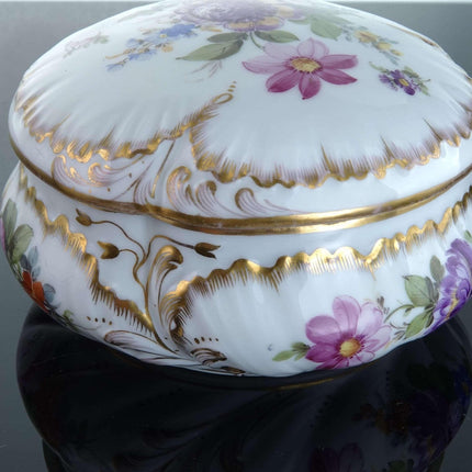 c1900 Dresden Porcelain Covered Box Hand Painted with Heavy gold - Estate Fresh Austin