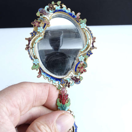 c1900 French Champleve Diminutive Mirror for pendant or child - Estate Fresh Austin