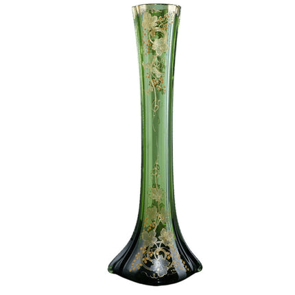 c1900 Green Moser gold enamel art glass vase - Estate Fresh Austin