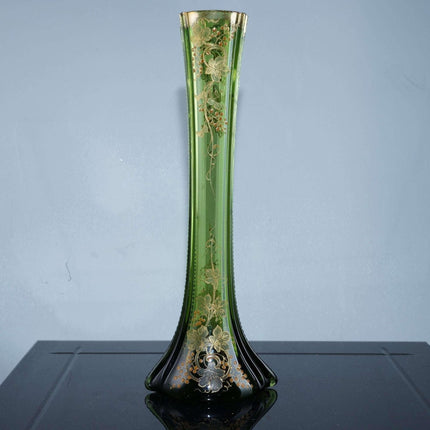 c1900 Green Moser gold enamel art glass vase - Estate Fresh Austin