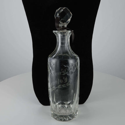 c1900 Large French Cut Glass Perfume Bottle Etched Eau De Cologne - Estate Fresh Austin