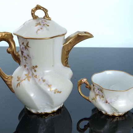 c1900 LS&S Hand Painted Limoges Eggshell Porcelain Tiny Coffee pot and sugar bow - Estate Fresh Austin