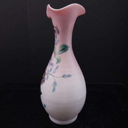 c1900 Pink Satin glass Hand enameled vase - Estate Fresh Austin