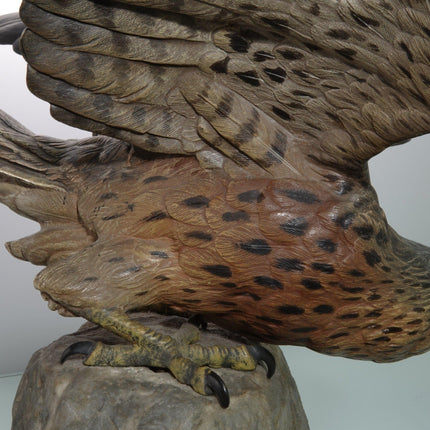 c.1910 15" Bergman Austrian Cold Painted Bronze Sparrow Hawk Sculpture on Stone - Estate Fresh Austin