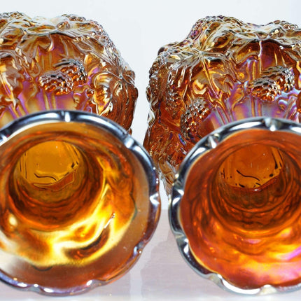c1910 Amber Loganberry Carnival Glass Vases By Imperial Pair - Estate Fresh Austin