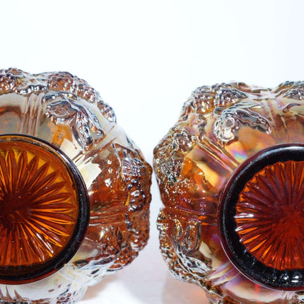 c1910 Amber Loganberry Carnival Glass Vases By Imperial Pair - Estate Fresh Austin