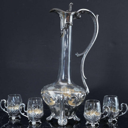 c1910 Art Nouveau 800 Silver Mounted cordial set - Estate Fresh Austin