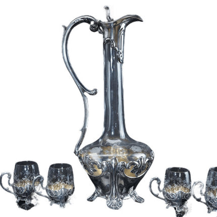 c1910 Art Nouveau 800 Silver Mounted cordial set - Estate Fresh Austin