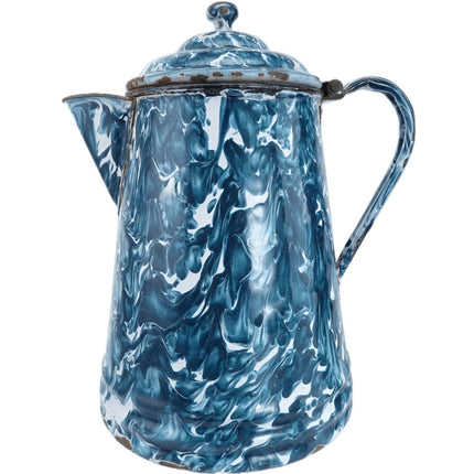 c1910 Blue/Green Chrysolite Swirl Graniteware coffee Pot - Estate Fresh Austin