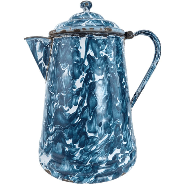 c1910 Blue/Green Chrysolite Swirl Graniteware coffee Pot - Estate Fresh Austin