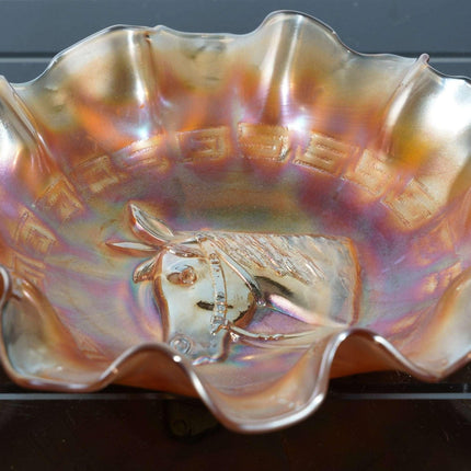 c1910 Carnival glass horse head bowl - Estate Fresh Austin