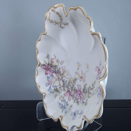 c1910 Haviland Limoges Scalloped bowl with Pink Blue and Yellow Flowers - Estate Fresh Austin