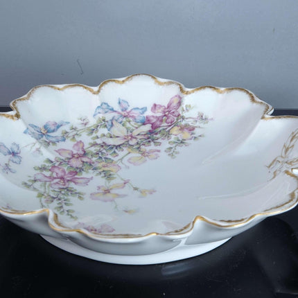 c1910 Haviland Limoges Scalloped bowl with Pink Blue and Yellow Flowers - Estate Fresh Austin