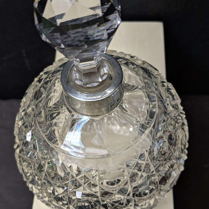 c1910 Large English Cut Glass Perfume Bottle with Sterling Band - Estate Fresh Austin