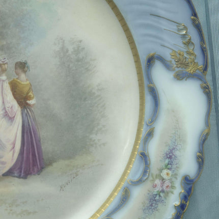 c1910 Sevres Style Muville Artist Signed Hand Painted Courting Cabinet Plate - Estate Fresh Austin