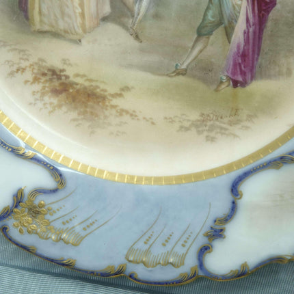 c1910 Sevres Style Muville Signed Hand Painted Courting Cabinet Plate - Estate Fresh Austin