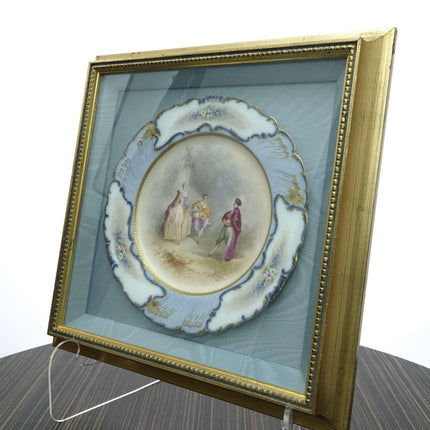 c1910 Sevres Style Muville Signed Hand Painted Courting Cabinet Plate - Estate Fresh Austin
