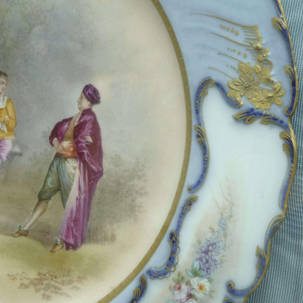 c1910 Sevres Style Muville Signed Hand Painted Courting Cabinet Plate - Estate Fresh Austin