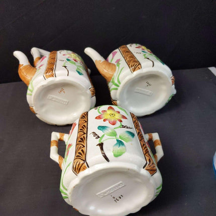 c1924 Staffordshire Majolica Brownhills Pottery Teapot Set Aesthetic Movement - Estate Fresh Austin