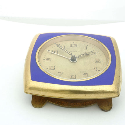 c1930 Kienzle Germany Alarm Clock Gold Dore Bronze with Blue Enamel - Estate Fresh Austin
