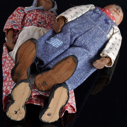 c1940 Hickory Nut Head Hand Carved American Folk art Dolls - Estate Fresh Austin