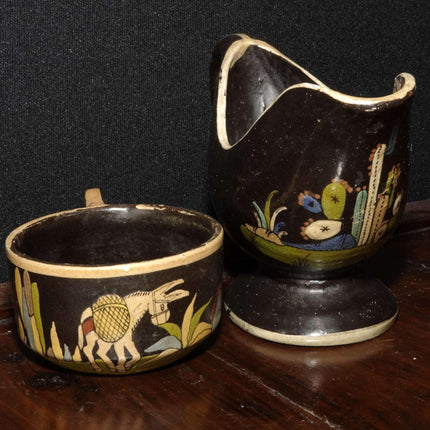 c1940 Tlaquepaque Mexican Folk Pottery Gravy Boat and Cup - Estate Fresh Austin