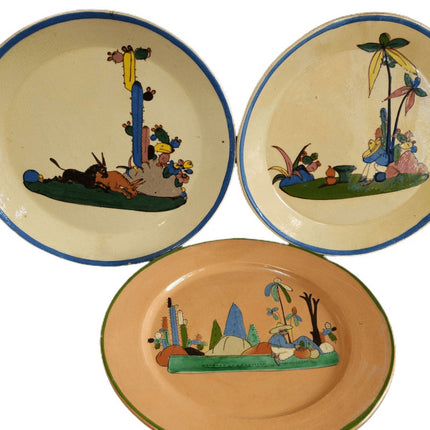 c1940 Tlaquepaque Mexican Folk Pottery Plate 9.25" lot (3 pcs) - Estate Fresh Austin