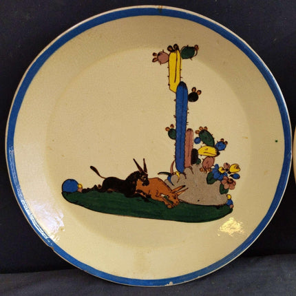c1940 Tlaquepaque Mexican Folk Pottery Plate 9.25" lot (3 pcs) - Estate Fresh Austin