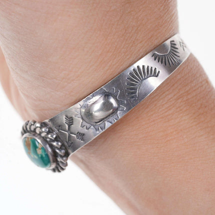 c1940's Fred Harvey Era southwestern Sterling and turquoise cuff bracelet dd - Estate Fresh Austin