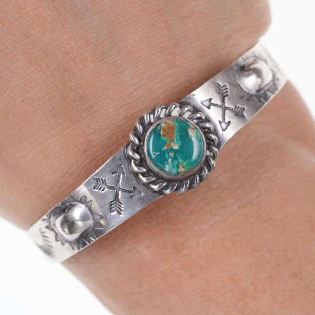 c1940's Fred Harvey Era southwestern Sterling and turquoise cuff bracelet dd - Estate Fresh Austin